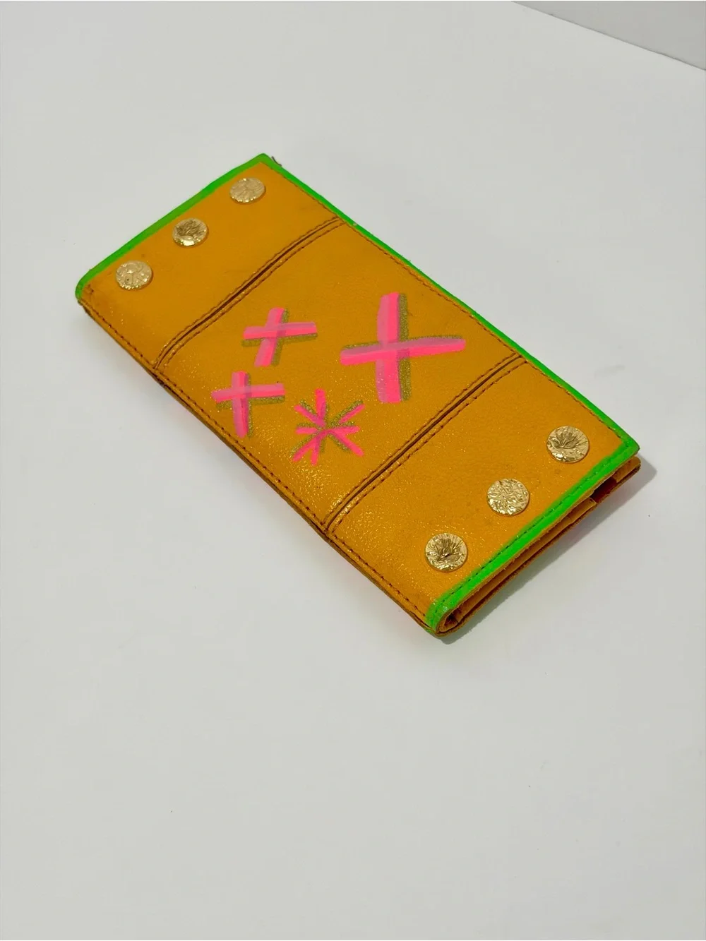 HAMMITT 110 North In Tangerine/Brushed Gold Hammered Rivets Hand Painted Wallet